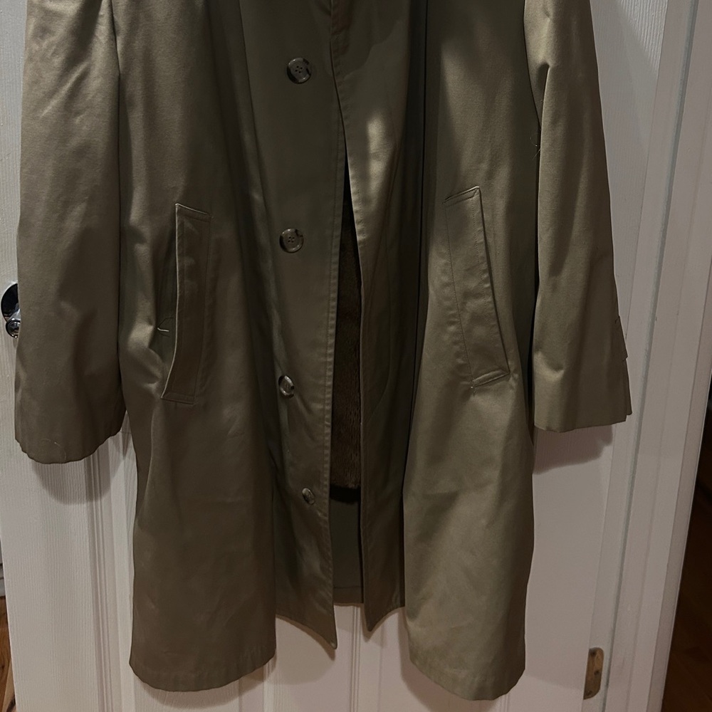 London Fog Men's Tan Trench Coat Brown Faux Fur W/Removable Zipper Size 42S